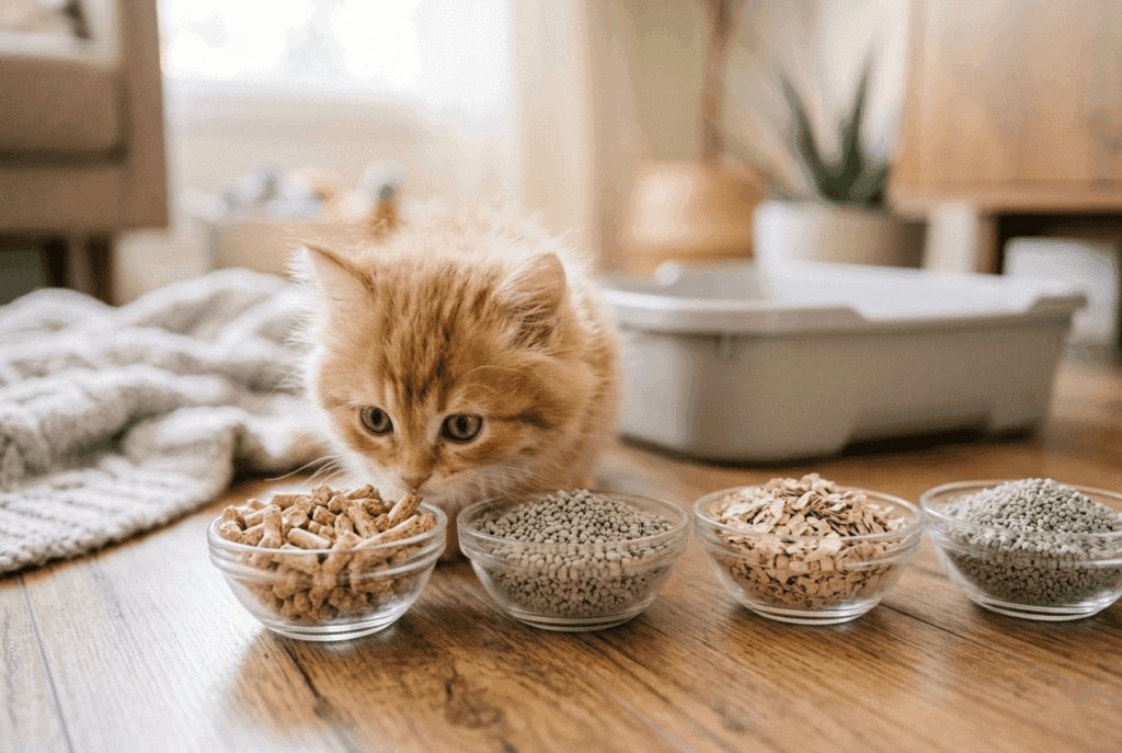 котёнок изучает наполнители