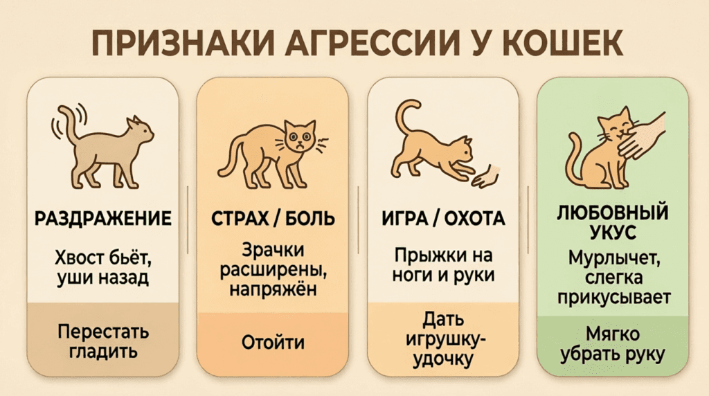 Инфографика: почему кошка кусается и царапается — причины и язык тела